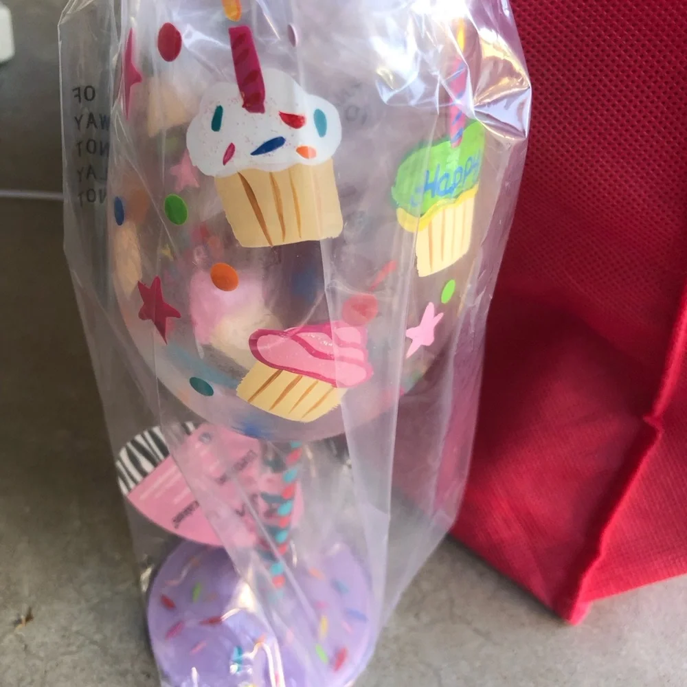 Lolita Colorful Birthday Cupcake Wine Glass - Pink, Green, Blue & Red